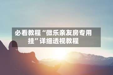 必看教程“微乐亲友房专用挂”详细透视教程-第3张图片