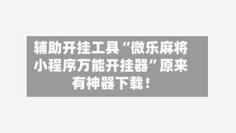 辅助开挂工具“微乐麻将小程序万能开挂器	”原来有神器下载！-第1张图片