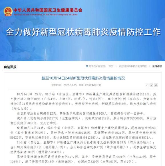 31省区市新增确诊病例11例.31省区市新增确诊10例 含本土1例-第3张图片